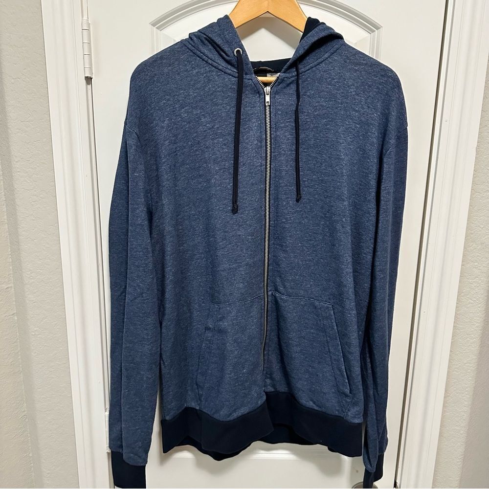 H&M Blue Zip Up Sweater with Hood Casual Lightweight Size XL